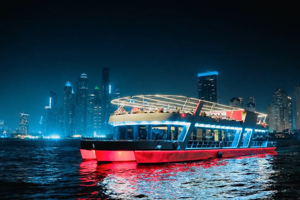 Cruise dinner in Dubai waters at night