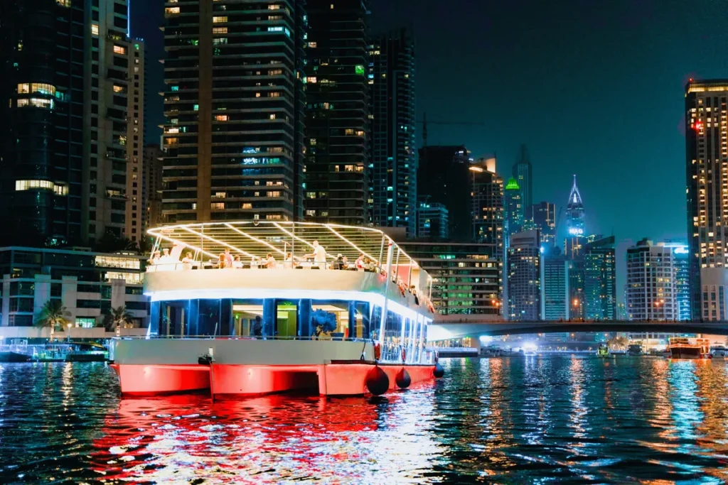 Dhow cruise in Dubai cruising at night