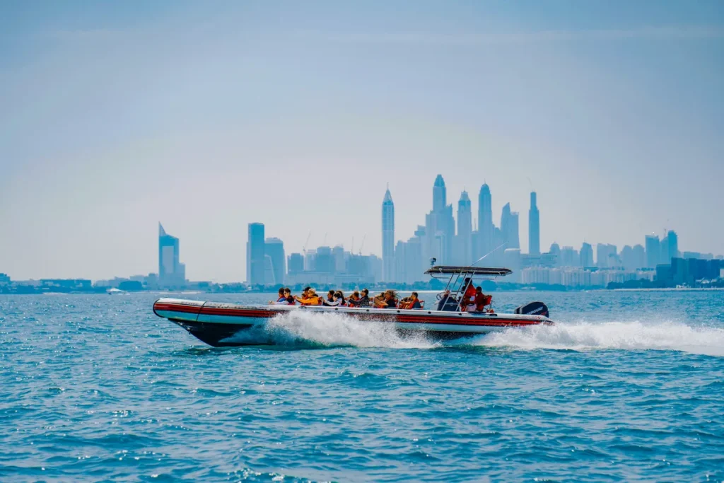 Speed boat riding in a high speed