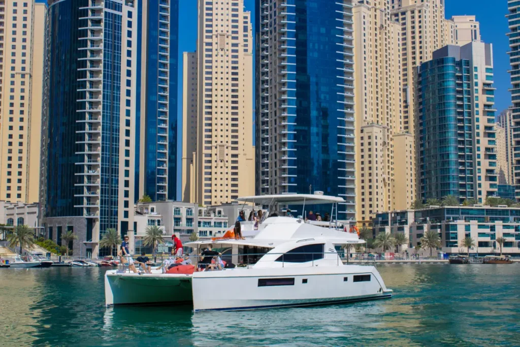 clients on a yacht rental in dubai marina