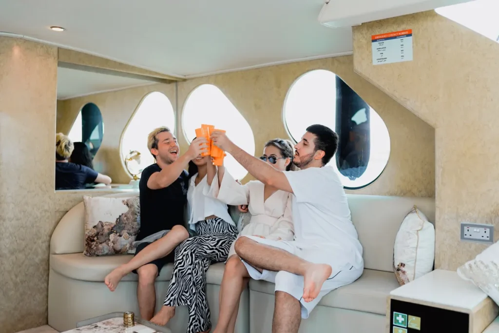 Celebrating during a yacht tour in Dubai