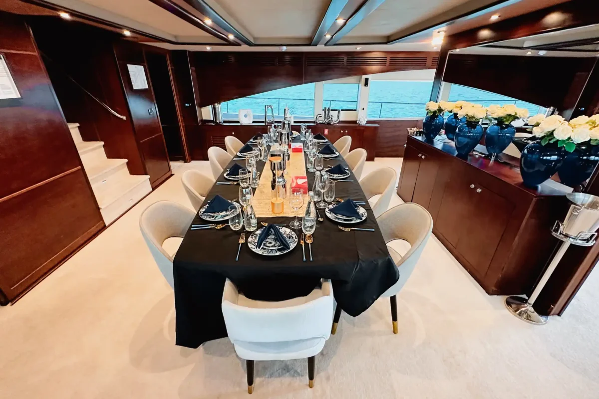 Dubai Yacht Stardom inside dining area